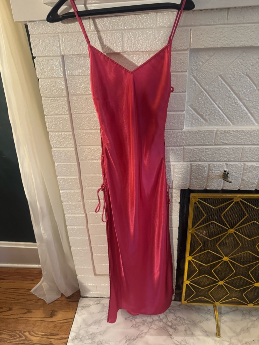 Fuchsia Victoria’s Secret, side lace up, high slit Slip Dress Size XS